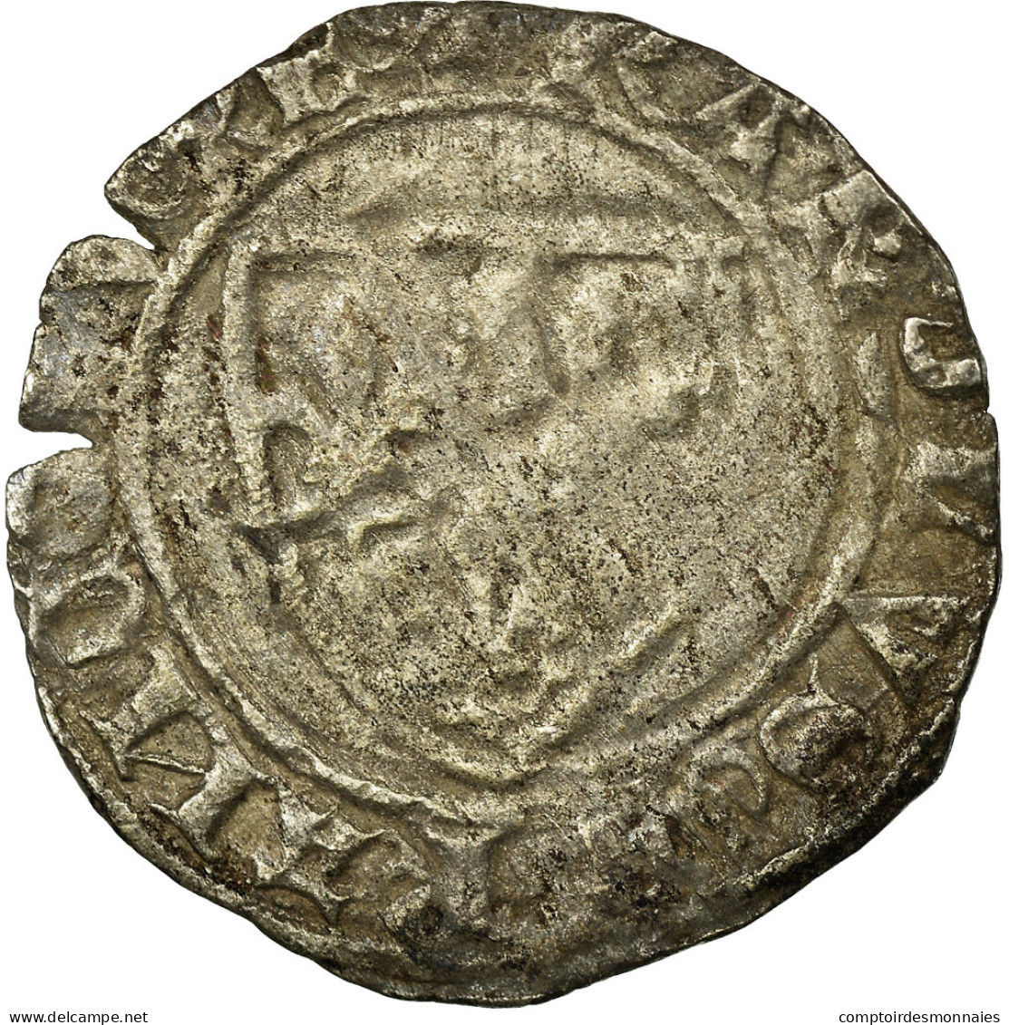 Monnaie, France, Charles VI, Demi Blanc Guénar, Troyes, TB, Billon - 1380-1422 Carlos VI El Bien Amado