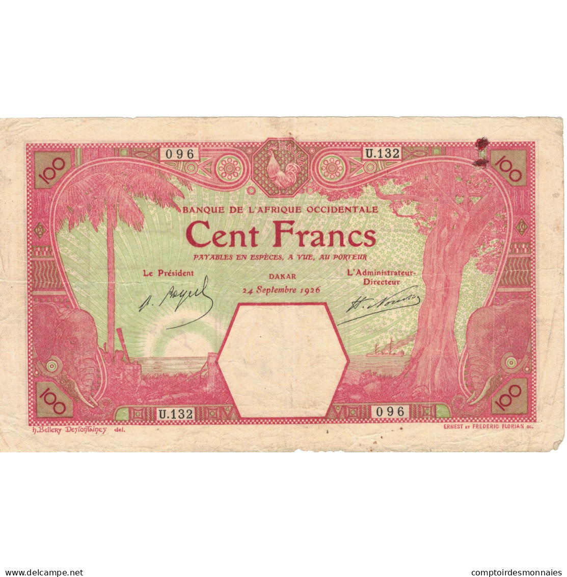 Billet, France, 100 Francs, 1926, 1926-09-24, KM:105a, TTB+ - West-Afrikaanse Staten