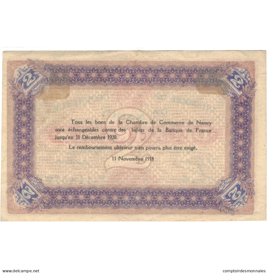 France, Nancy, 2 Francs, 1918, Chambre De Commerce, TTB, Pirot:87-25 - Chambre De Commerce