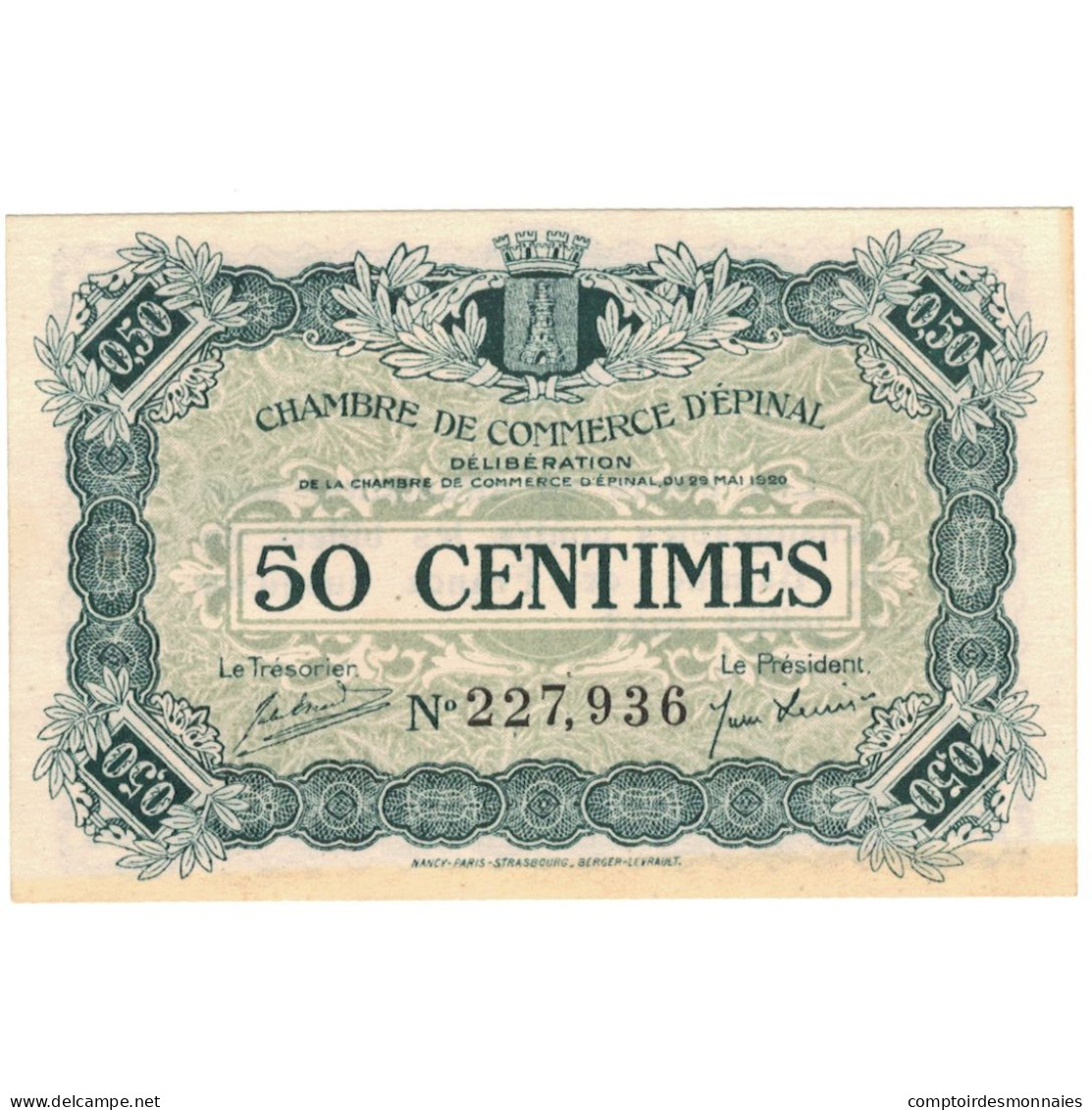 France, Epinal, 50 Centimes, 1921, SUP+, Pirot:56-12 - Handelskammer