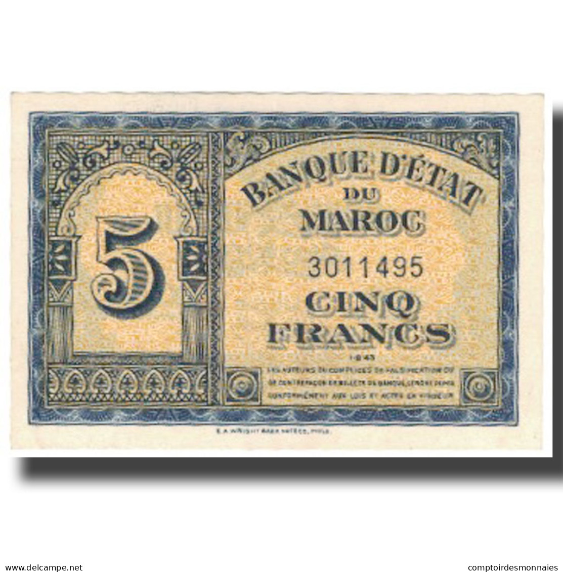 Billet, Maroc, 5 Francs, 1943, 1943-08-01, KM:24, SPL+ - Maroc