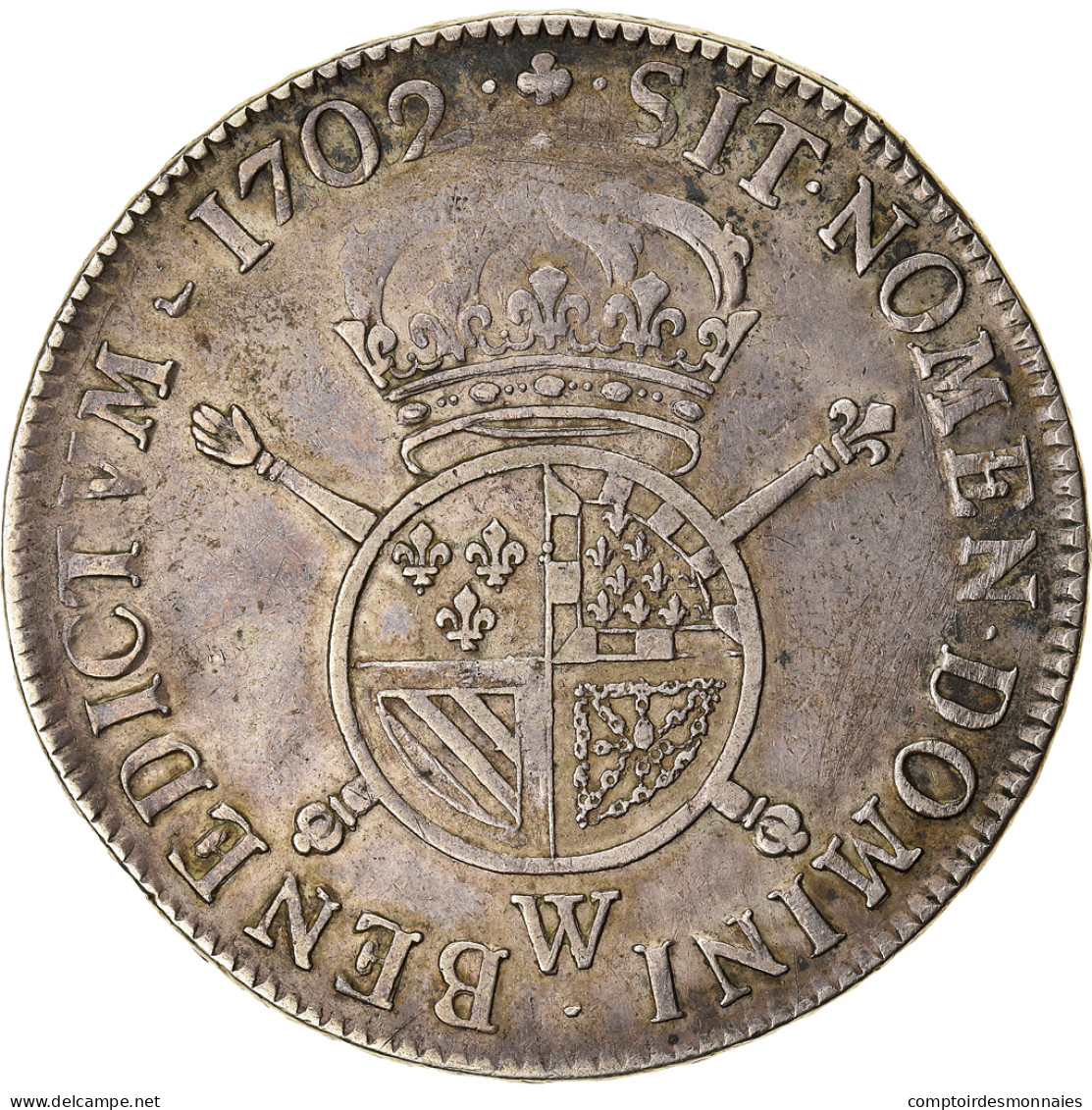 France, Louis XIV, Écu De Flandre Aux Insignes, 1702, Lille, Réformé, Pedigree - 1643-1715 Luigi XIV El Re Sole