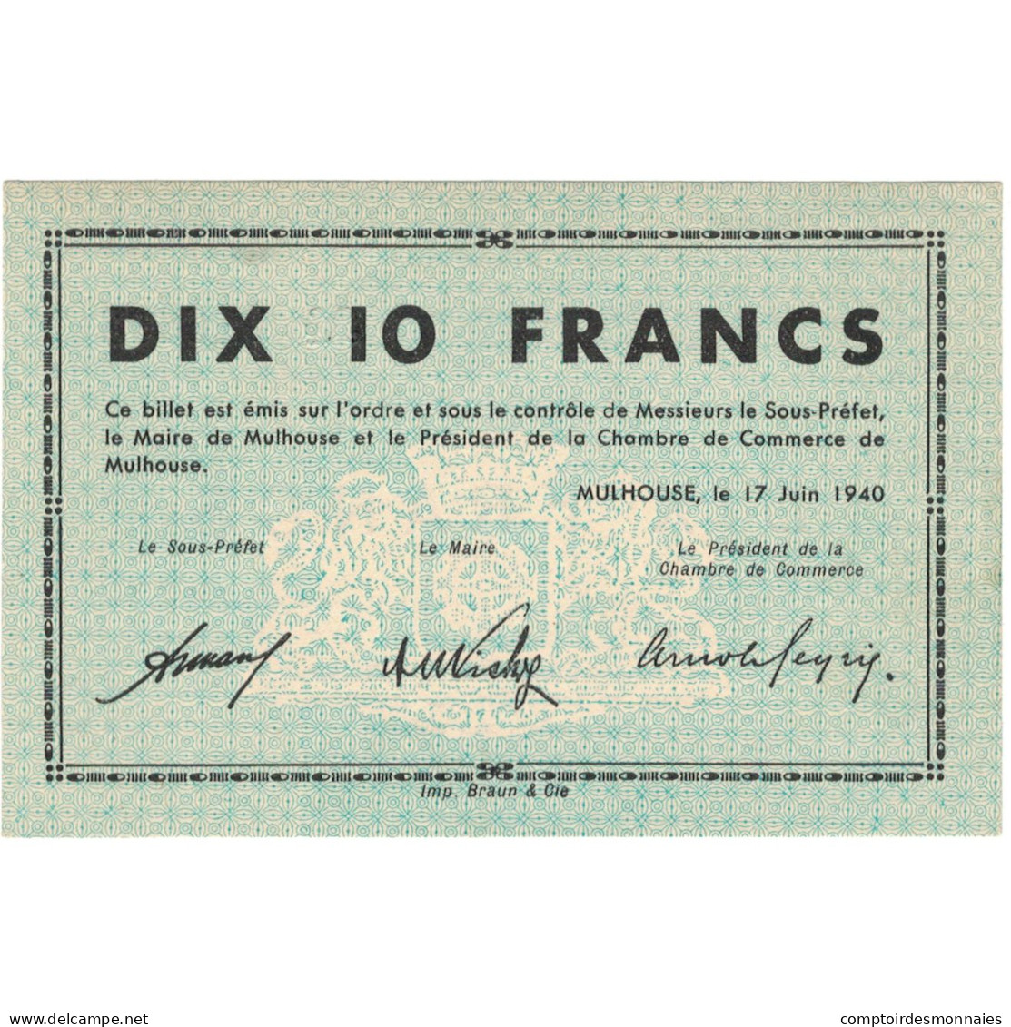 France, Mulhouse, 10 Francs, 1940, SPL - Bons & Nécessité