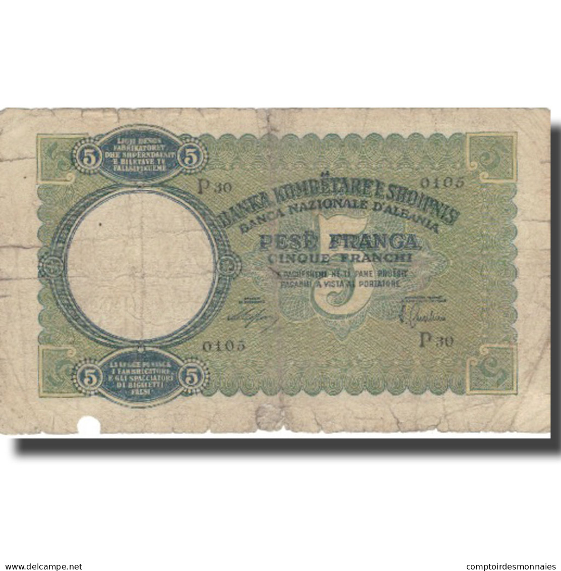 Billet, Albania, 5 Franga, Undated (1939), KM:6a, B+ - Albanie