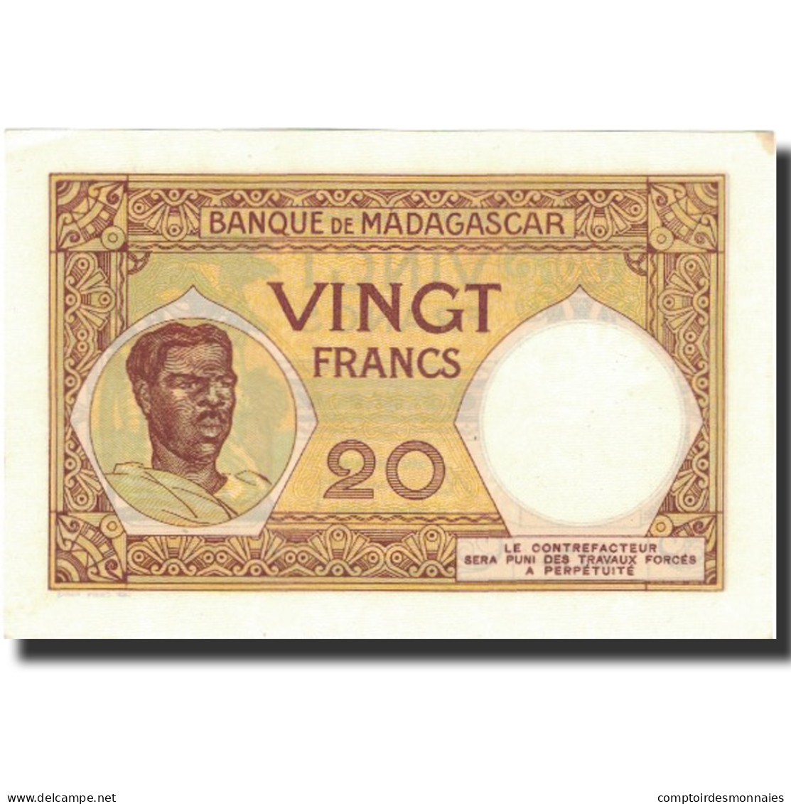 Billet, Madagascar, 20 Francs, 1937-1947, KM:37, SPL - Madagascar