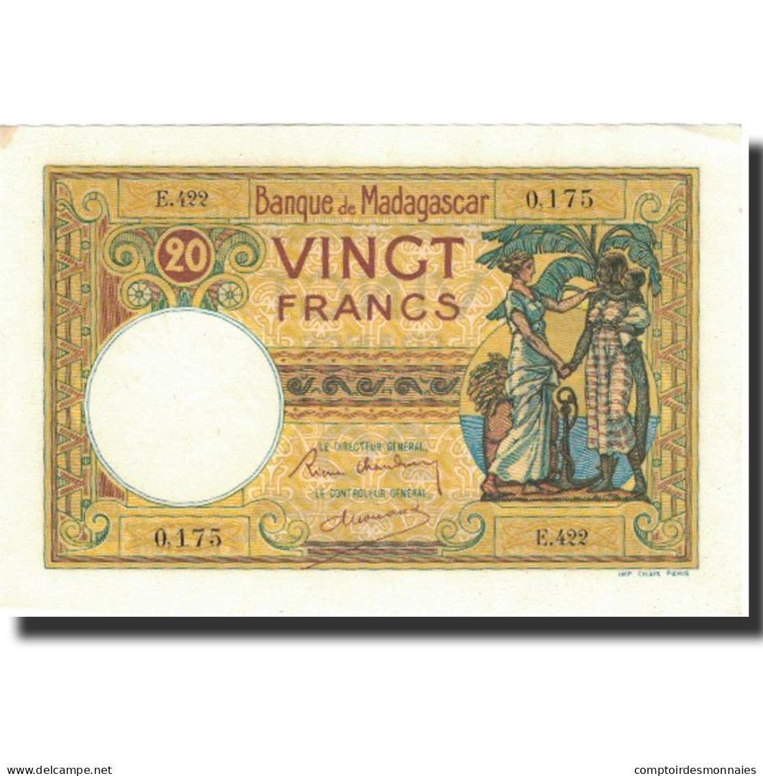 Billet, Madagascar, 20 Francs, 1937-1947, KM:37, SPL - Madagaskar