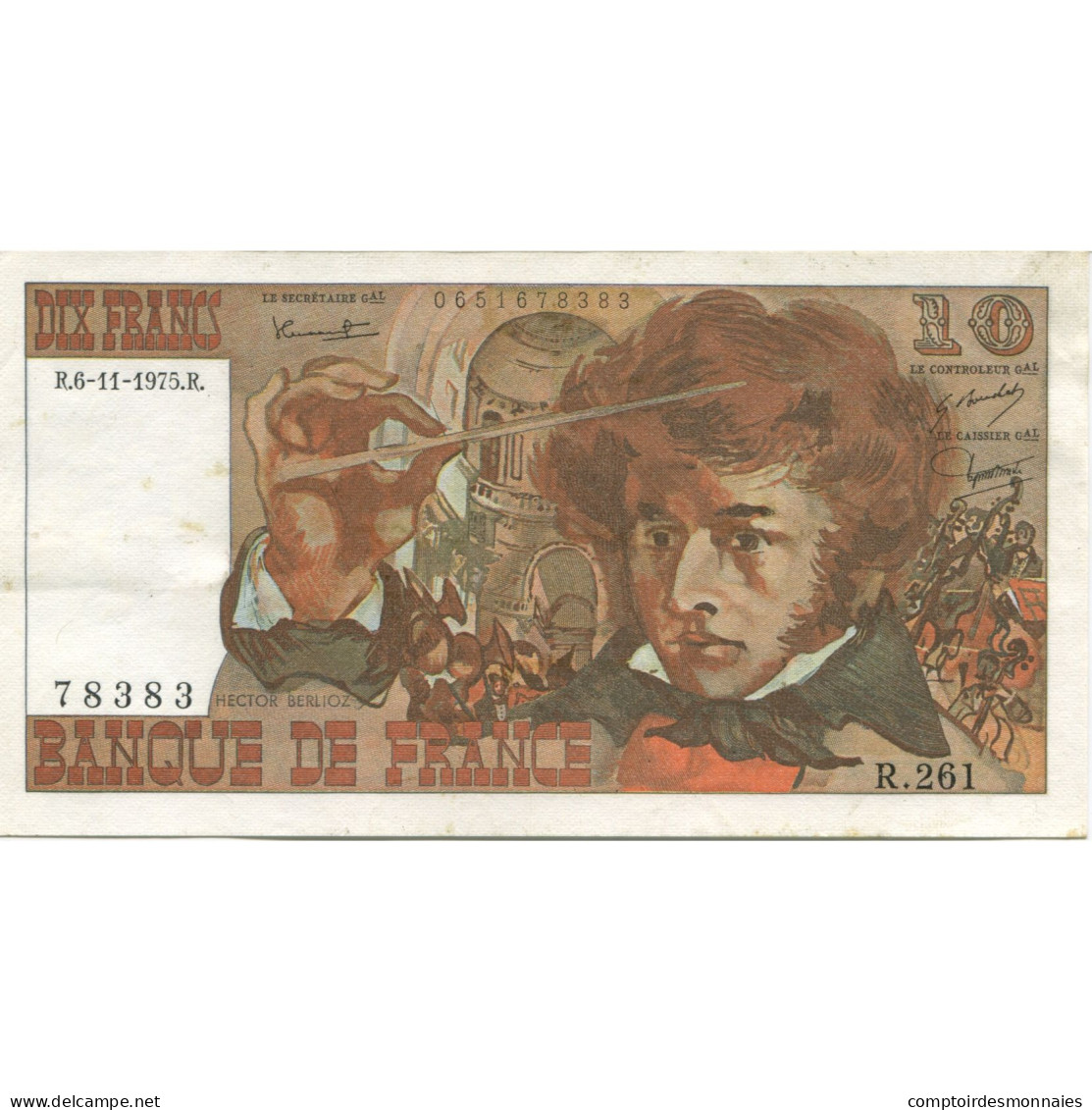 France, 10 Francs, Berlioz, 1975, 1975-11-06, SPL, Fayette:63.14, KM:150b - 10 F 1972-1978 ''Berlioz''