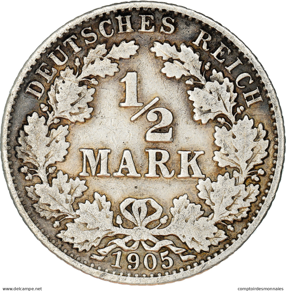 Monnaie, GERMANY - EMPIRE, 1/2 Mark, 1905, Karlsruhe, TTB, Argent, KM:17 - 1/2 Mark