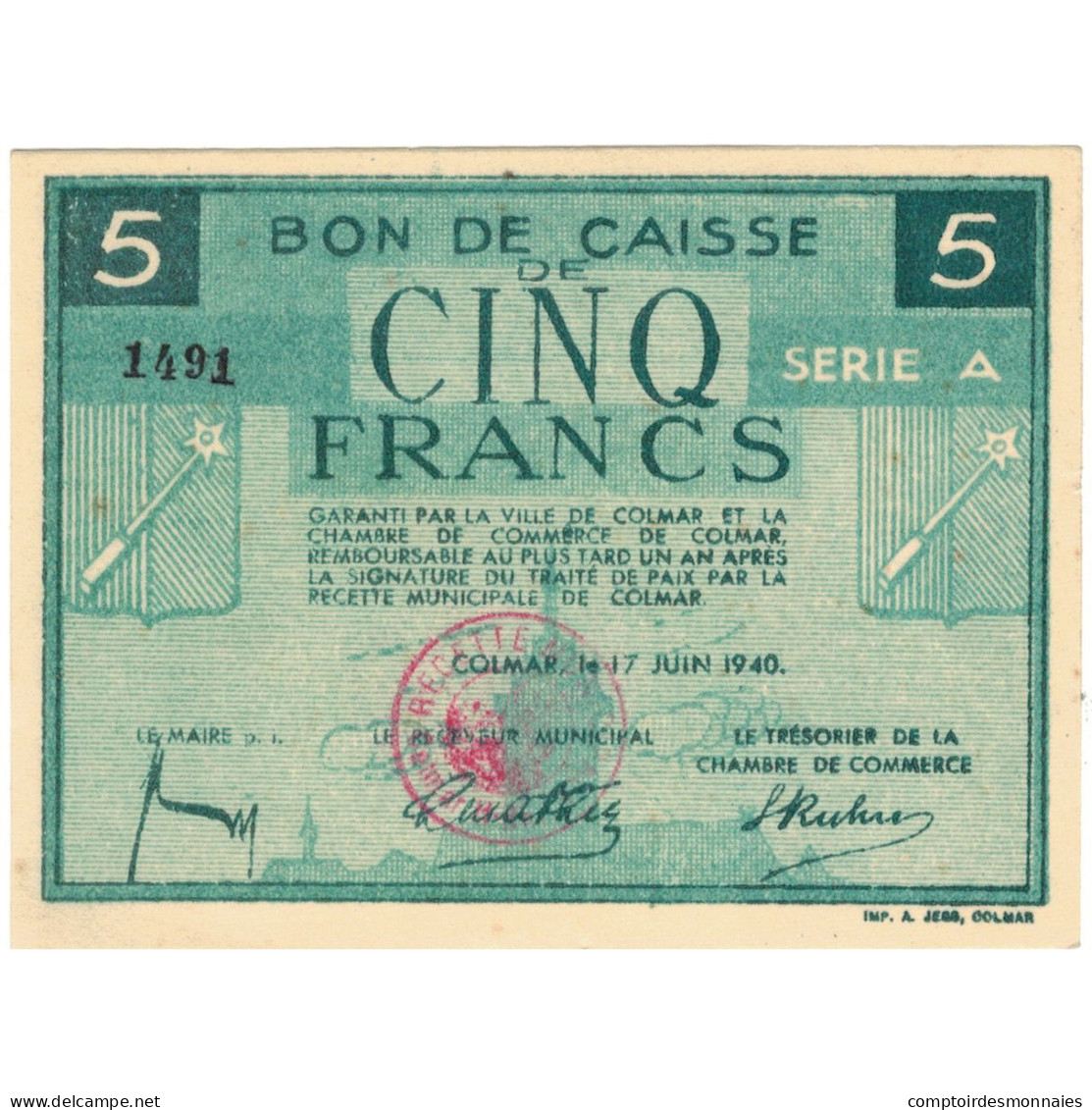 France, Colmar, 5 Francs, 1940, SUP+ - Bons & Nécessité