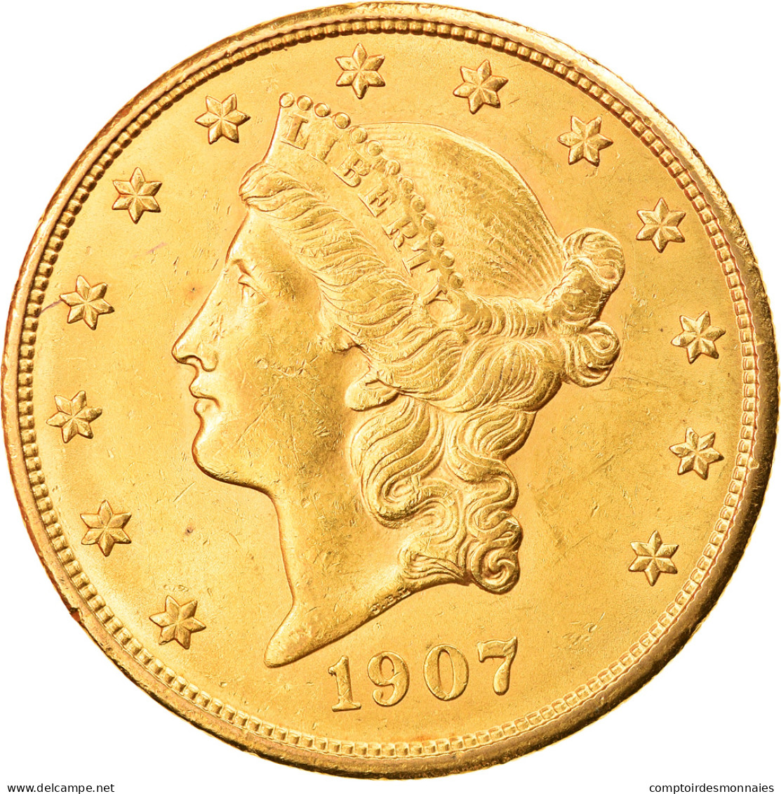 Monnaie, États-Unis, Liberty Head, $20, Double Eagle, 1907, U.S. Mint - 20$ - Double Eagle - 1877-1901: Coronet Head