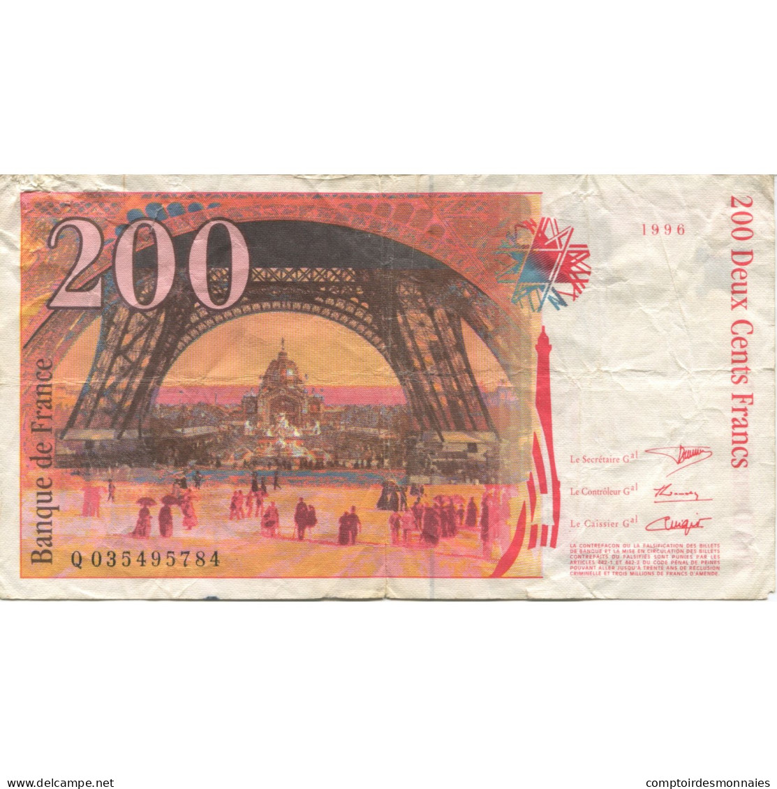 France, 200 Francs, Eiffel, 1996, TB+, Fayette:75.2, KM:159a - 200 F 1995-1999 ''Eiffel''