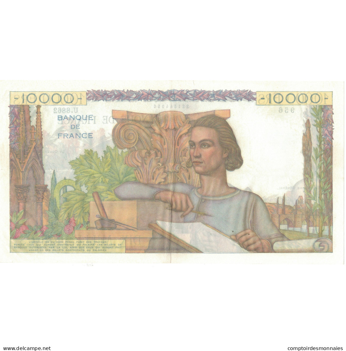 France, 10,000 Francs, 1956, U.8862956, SPL, Fayette:50.8, KM:132d - 10 000 F 1945-1956 ''Génie Français''