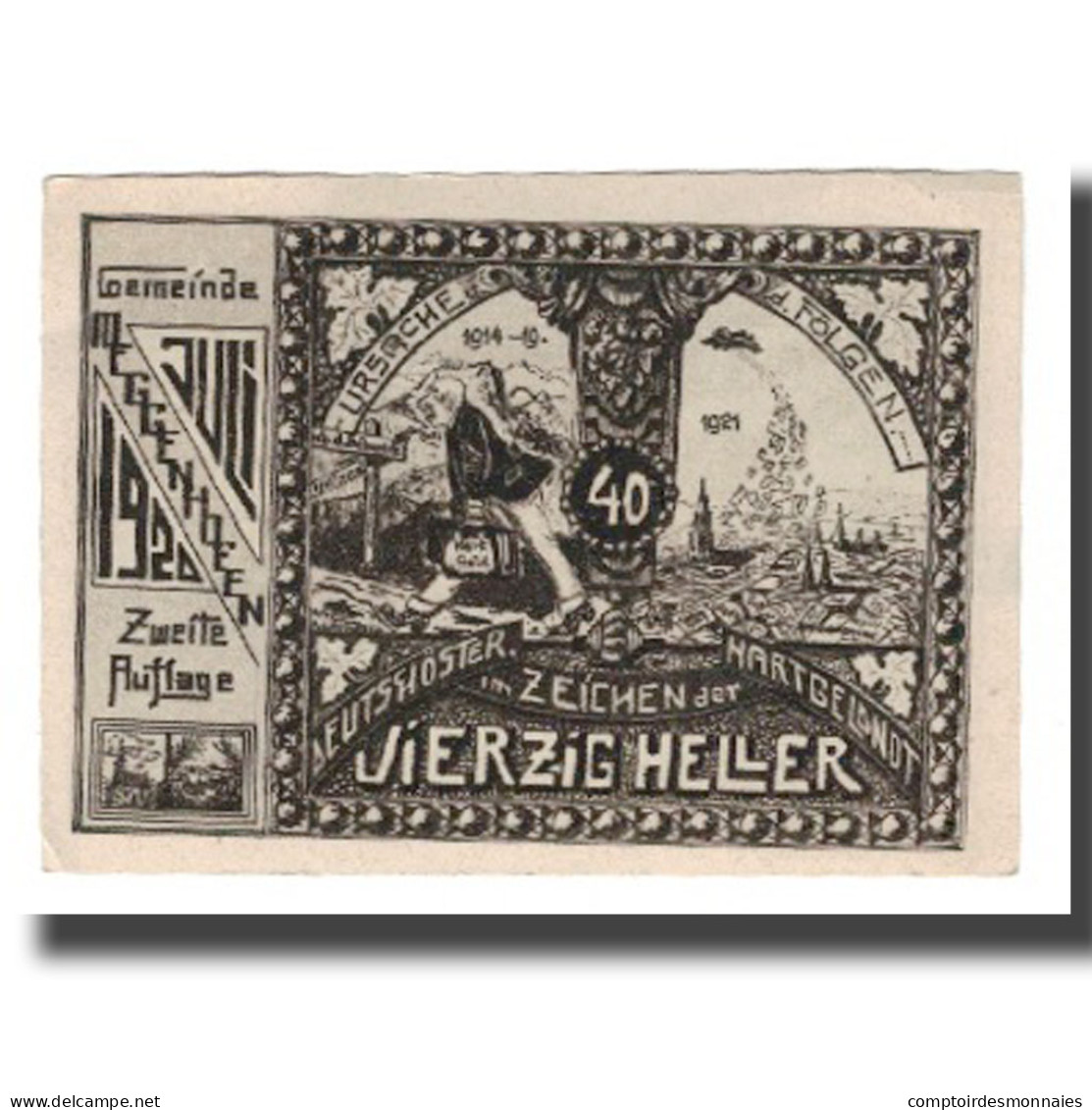 Billet, Autriche, Meggenhofen O.Ö. Gemeinde, 40 Heller, Personnage 1, SUP - Autriche