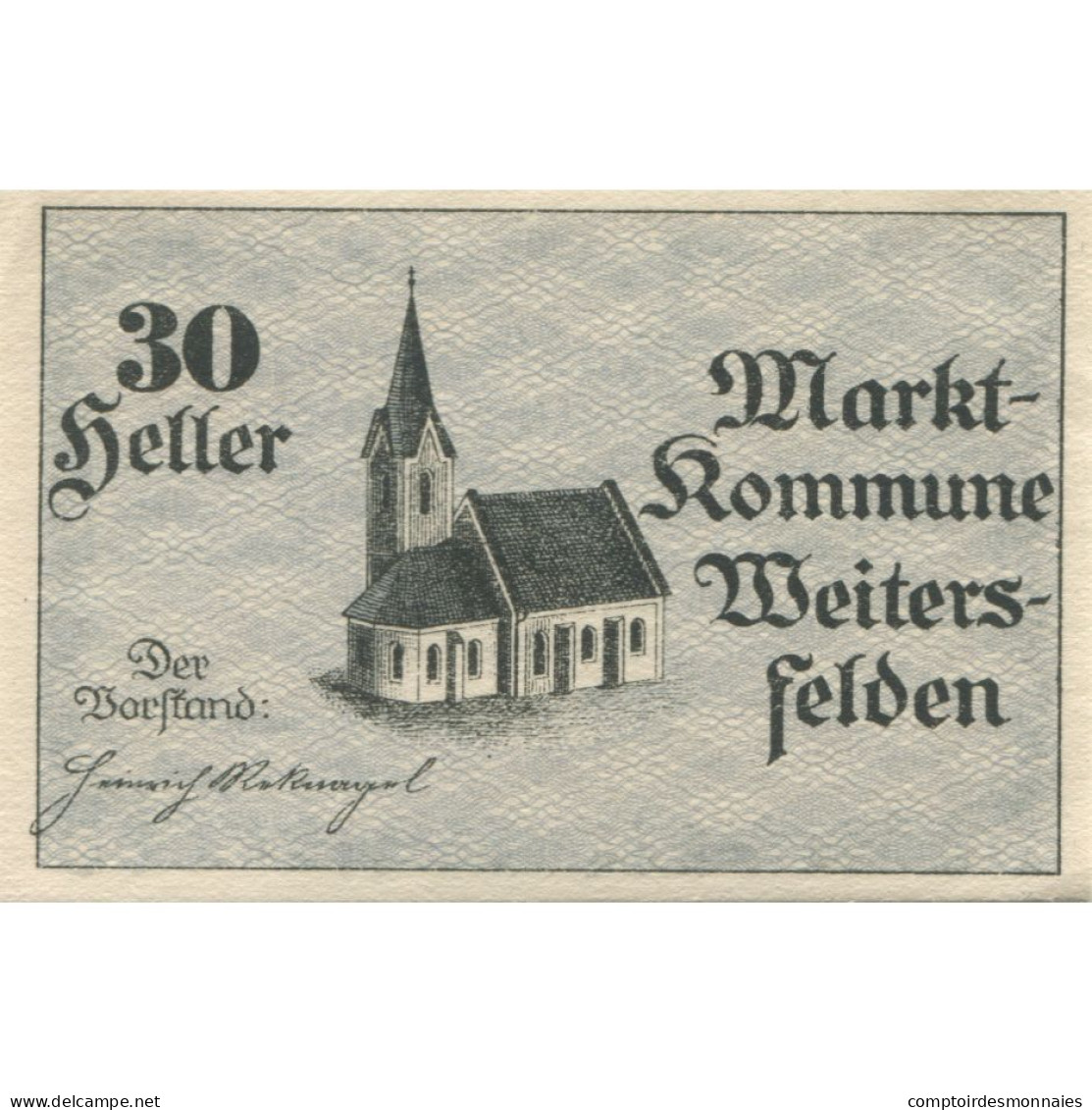 Billet, Autriche, Weitersfelden, 30 Heller, Eglise 1920-12-31, SPL Mehl:FS 1164a - Autriche