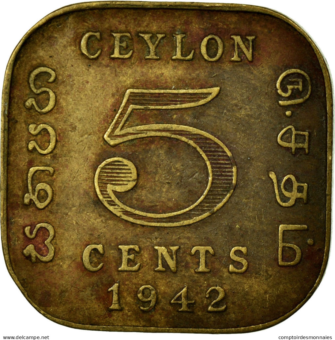 Monnaie, Ceylon, George VI, 5 Cents, 1942, TB+, Nickel-brass, KM:113.1 - Sri Lanka (Ceylon)