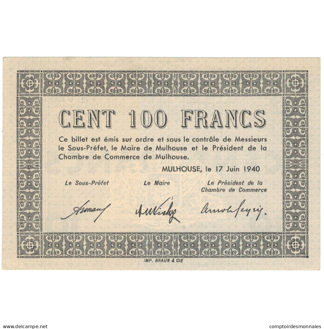 France, Mulhouse, 100 Francs, 1940, SPL - Bons & Nécessité