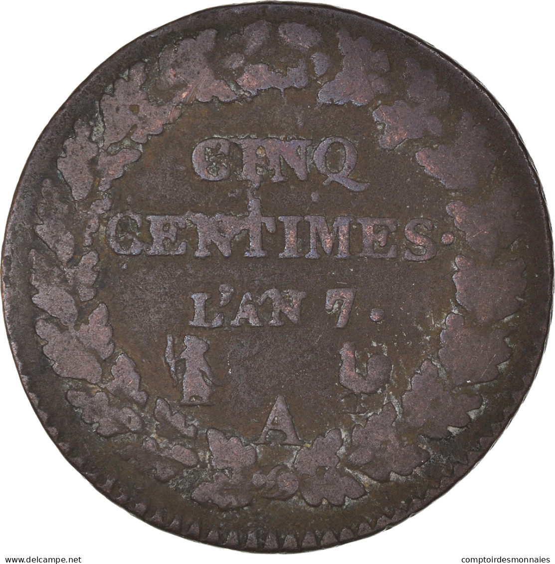 Monnaie, France, Dupré, 5 Centimes, AN 7, Paris, TB, Bronze, KM:640.1 - Other & Unclassified