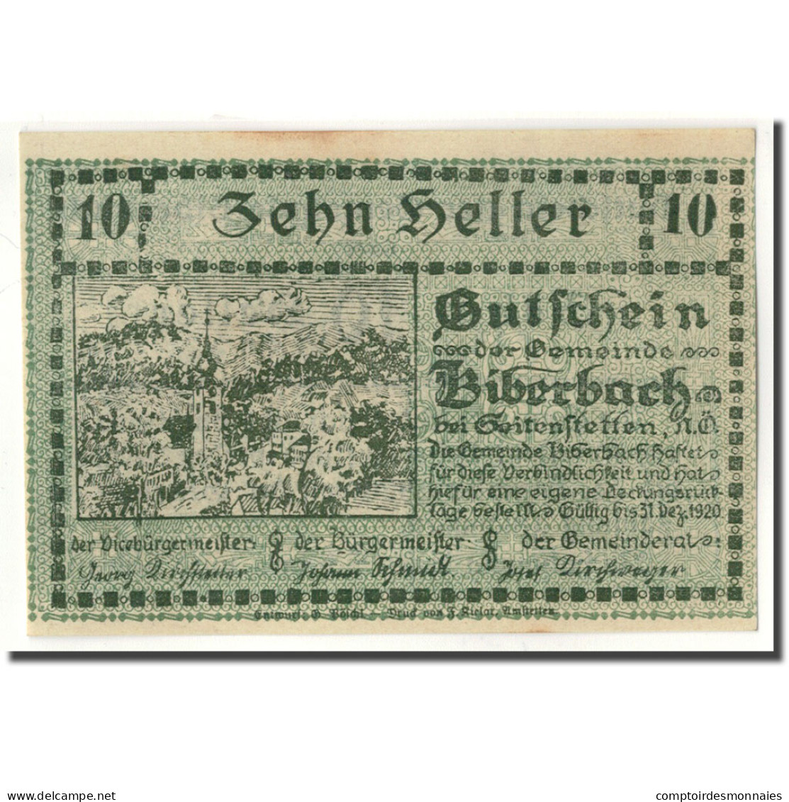 Billet, Autriche, Biberbach, 10 Heller, Paysage, SPL, Mehl:86 Ia - Austria