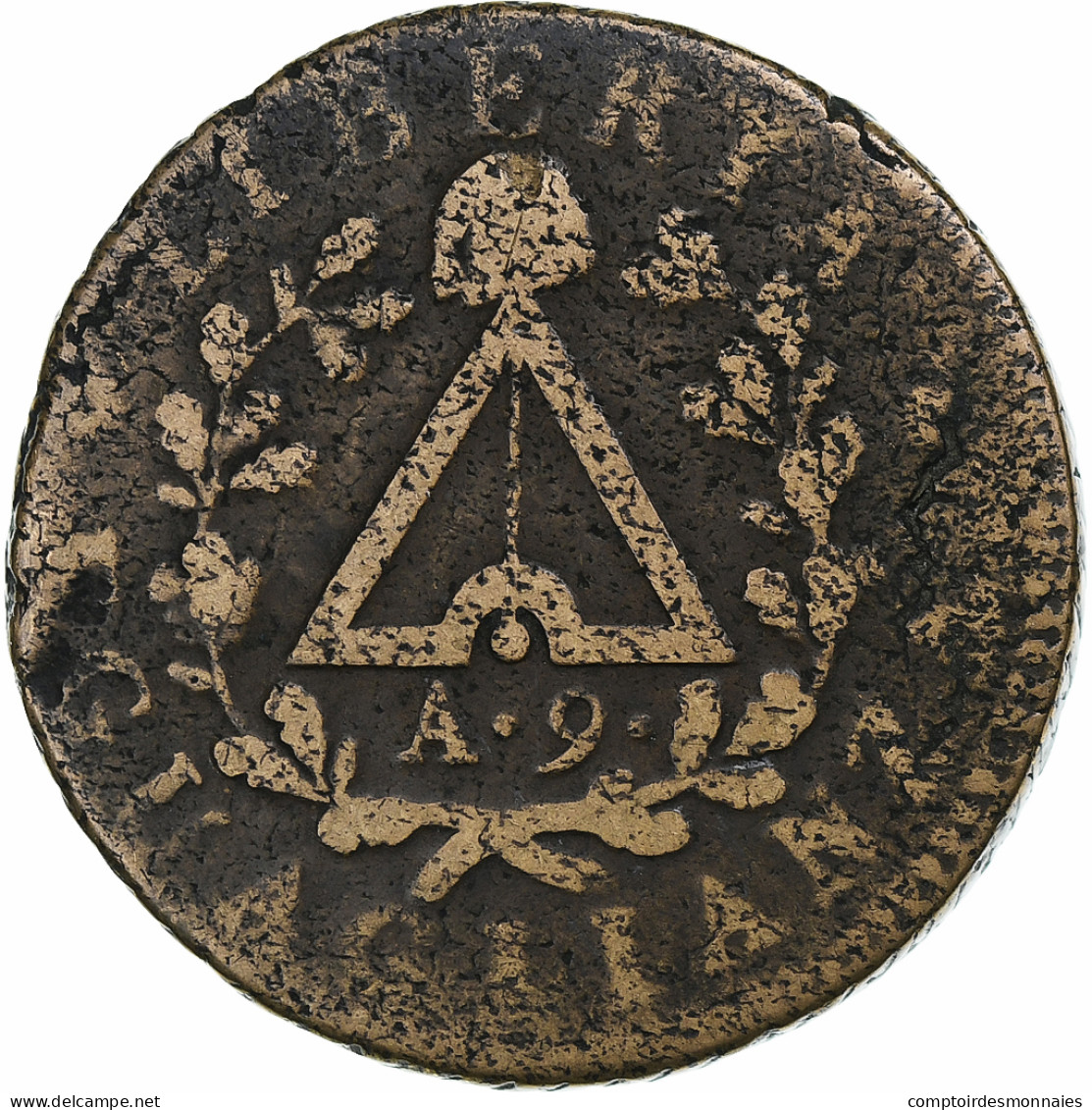 Italie, République Subalpine, 2 Soldi, AN 9, Torino, Bronze, TB+, KM:3 - Piémont-Sardaigne-Savoie Italienne