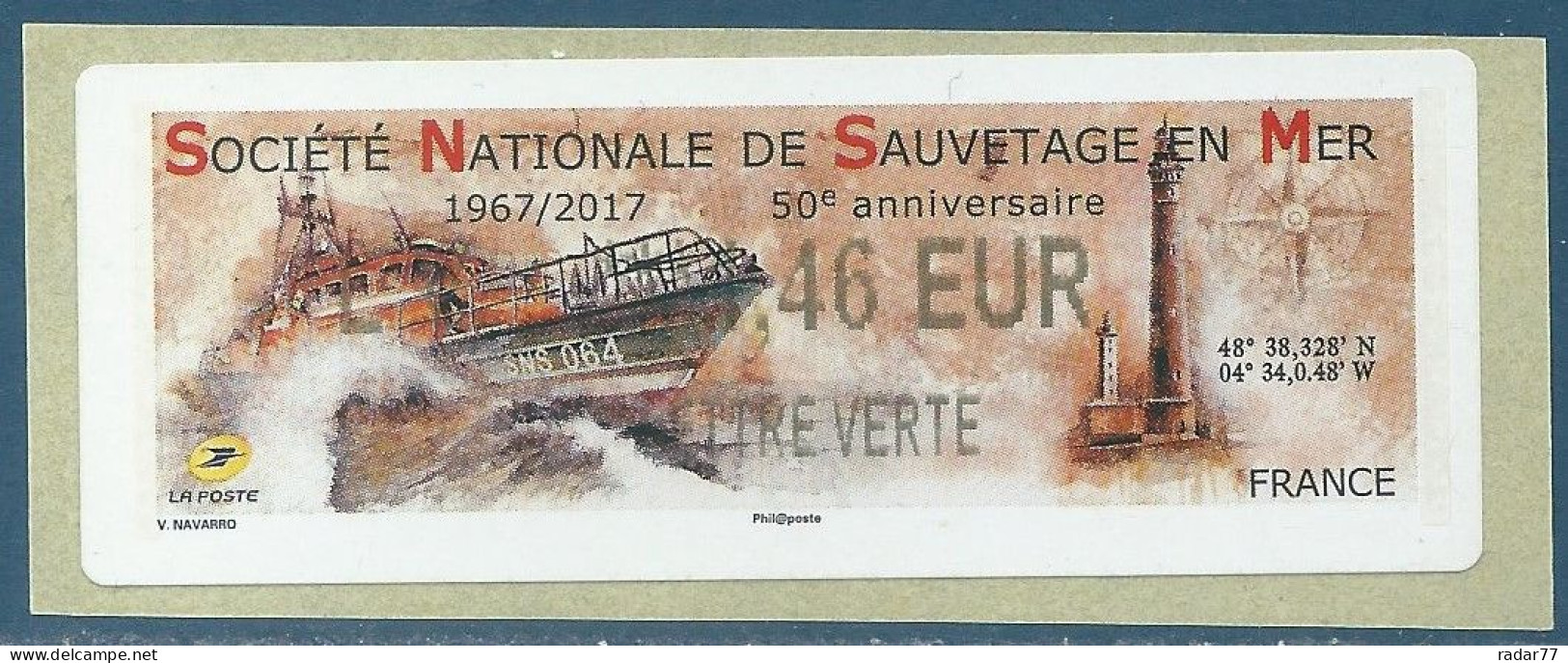 LISA 2 (ATM) LV ***1,46 EUR LETTRE VERTE - Société Nationale De Sauvetage En Mer - 50ème Anniversaire 2017 - 2010-... Illustrated Franking Labels