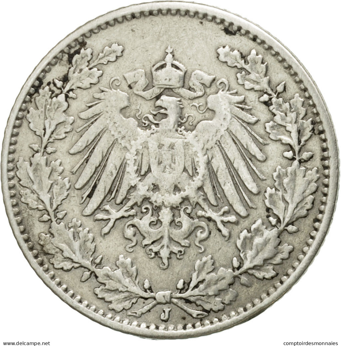 Monnaie, GERMANY - EMPIRE, 1/2 Mark, 1914, Hambourg, TB+, Argent, KM:17 - 1/2 Mark