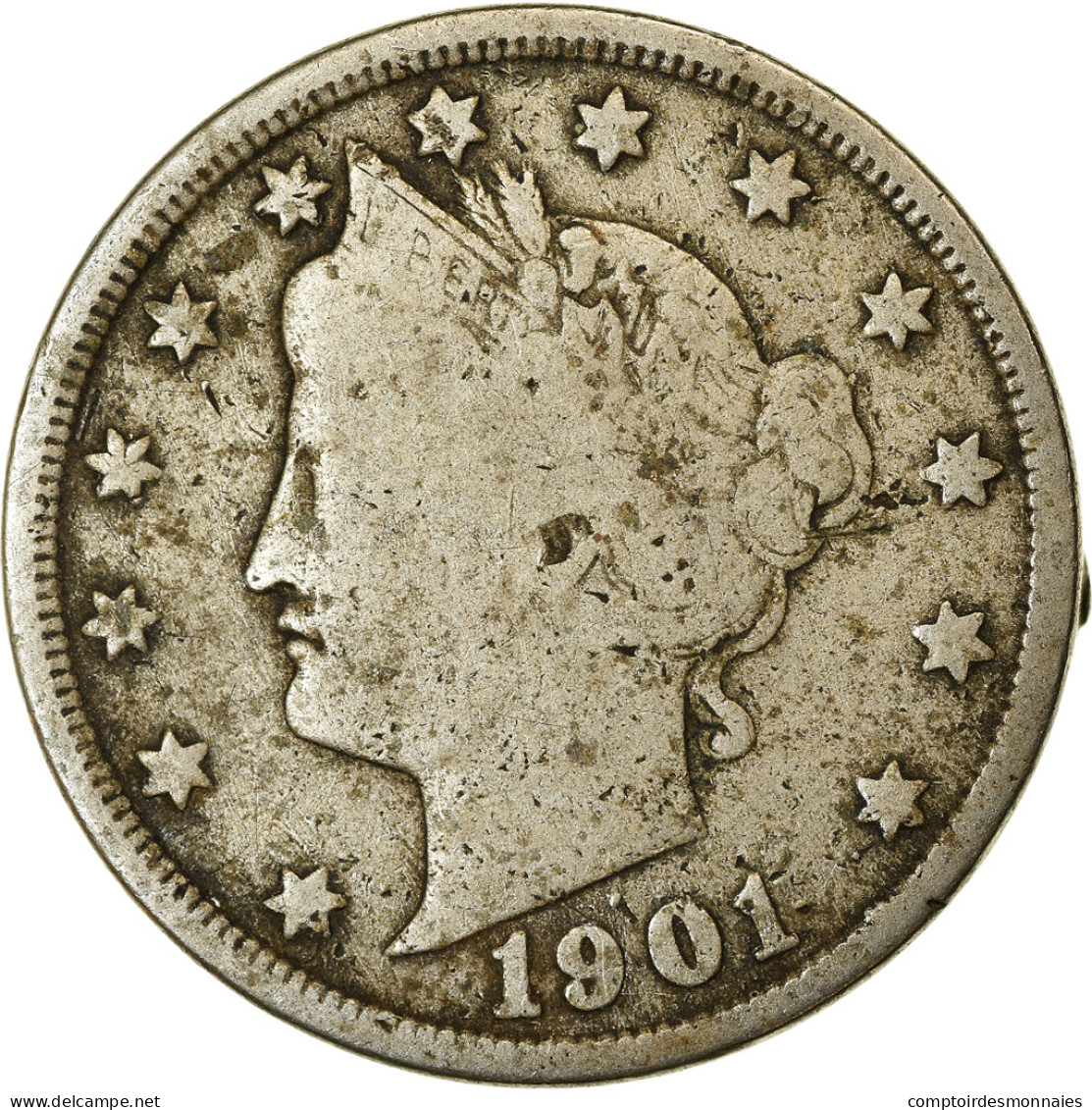 Monnaie, États-Unis, Liberty Nickel, 5 Cents, 1901, U.S. Mint, Philadelphie - 1883-1913: Liberty