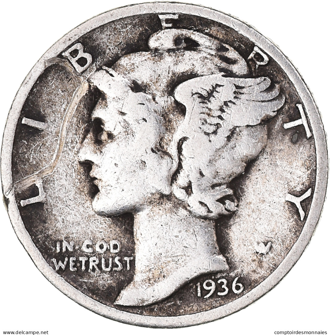 Monnaie, États-Unis, Mercury Dime, Dime, 1936, U.S. Mint, Philadelphie, TB - 1916-1945: Mercury