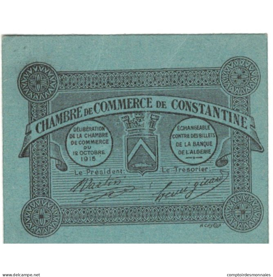 Billet, Algeria, 5 Centimes, Chambre De Commerce, 1915, 1915-10-12, TTB+ - Algeria