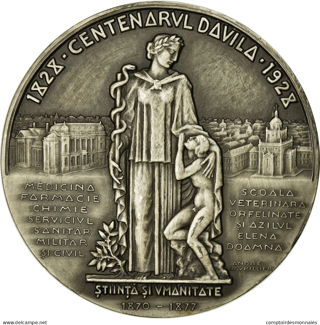 Roumanie, Médaille, Général Docteur Davila, Epreuve D'Auteur, Medicine, 1928 - Andere & Zonder Classificatie