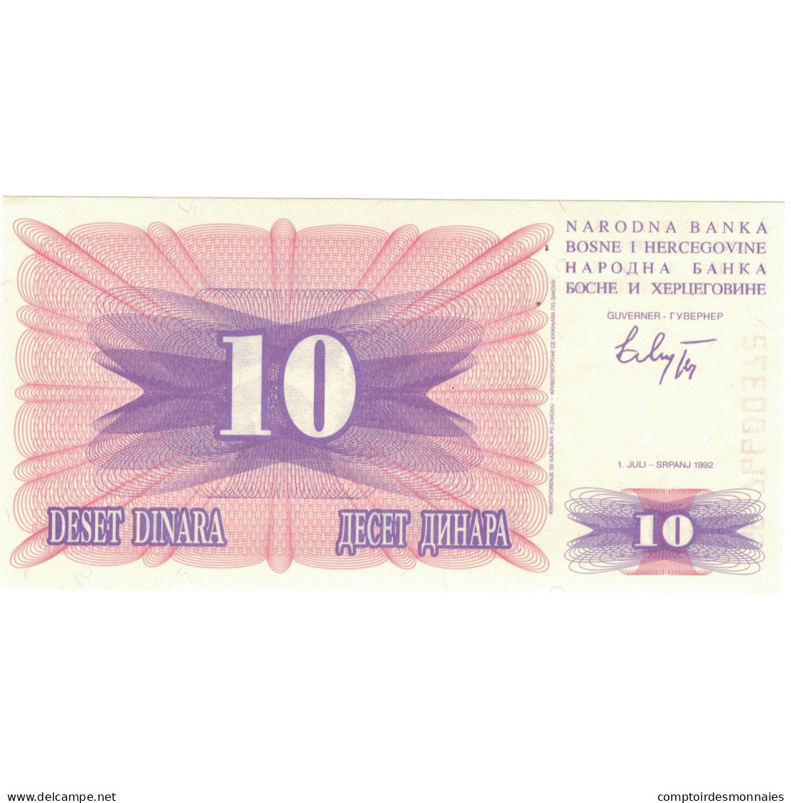 Billet, Bosnia - Herzegovina, 10 Dinara, 1992, 1992-07-01, KM:10a, NEUF - Bosnia And Herzegovina