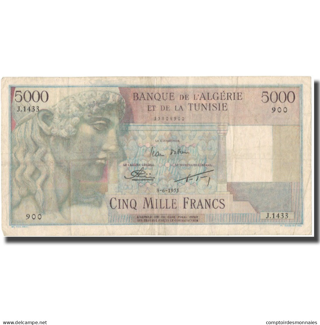 Billet, Algeria, 5000 Francs, 1955, 1955-06-08, KM:109b, TB+ - Argelia