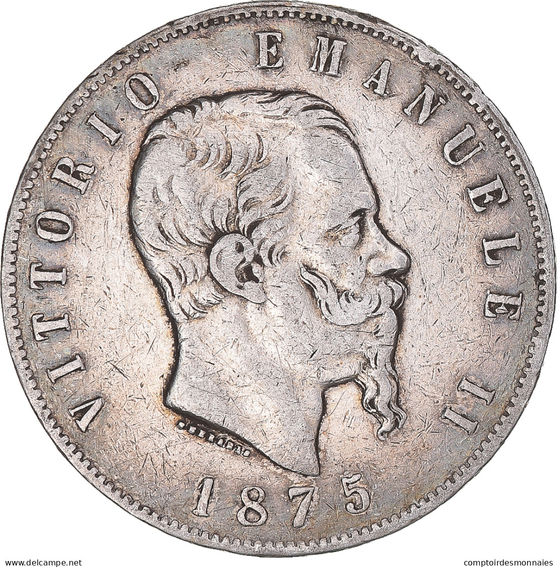 Monnaie, Italie, Vittorio Emanuele II, 5 Lire, 1875, Milan, TB, Argent, KM:8.3 - 1861-1878 : Victor Emmanuel II.