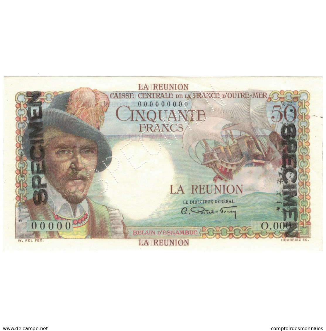 Billet, Réunion, 50 Francs, Specimen, KM:44s, SPL+ - Réunion