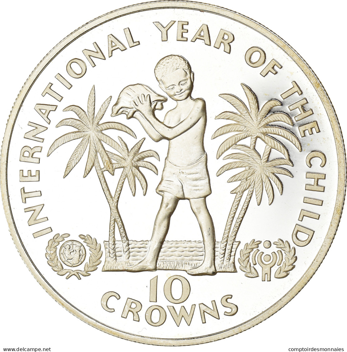 Monnaie, Îles Turks Et Caïques, Elizabeth II, 10 Crowns, 1982, Year Of Child - Turks & Caicos (Inseln)