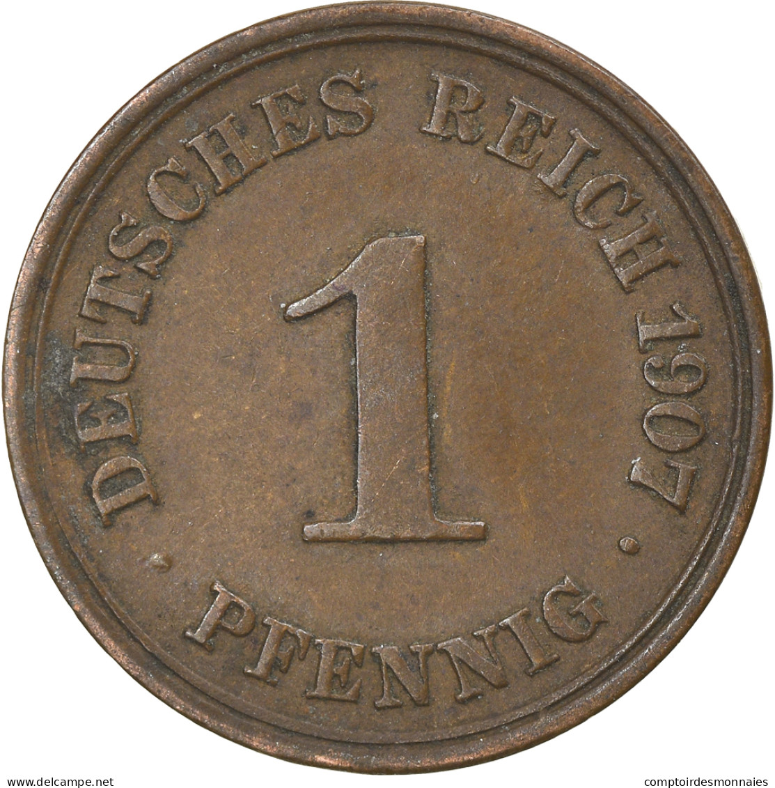 Monnaie, GERMANY - EMPIRE, Wilhelm II, Pfennig, 1907, Stuttgart, TTB, Cuivre - 1 Pfennig