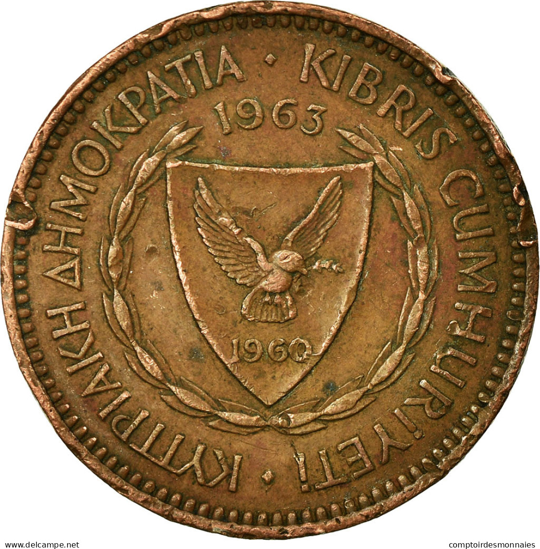 Monnaie, Chypre, 5 Mils, 1963, TB, Bronze, KM:39 - Chipre