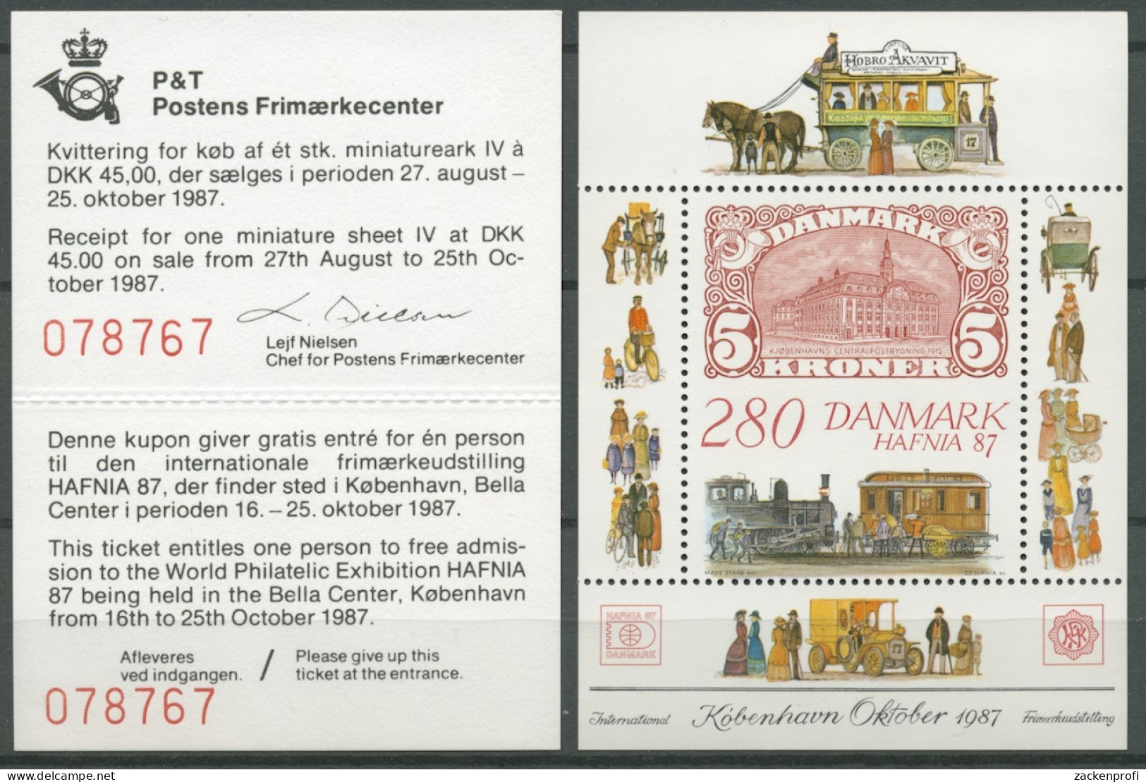 Dänemark 1987 Int. Briefm.-Ausstellung HAFNIA '87 Block 7 Postfrisch (C14097) - Blocks & Kleinbögen