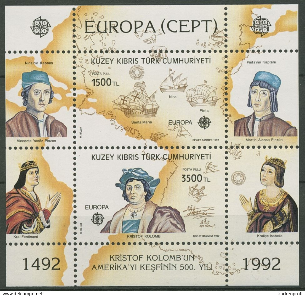 Türkisch-Zypern 1992 Europa CEPT 500 Jahre Amerika Block 10 Postfrisch (C90364) - Unused Stamps