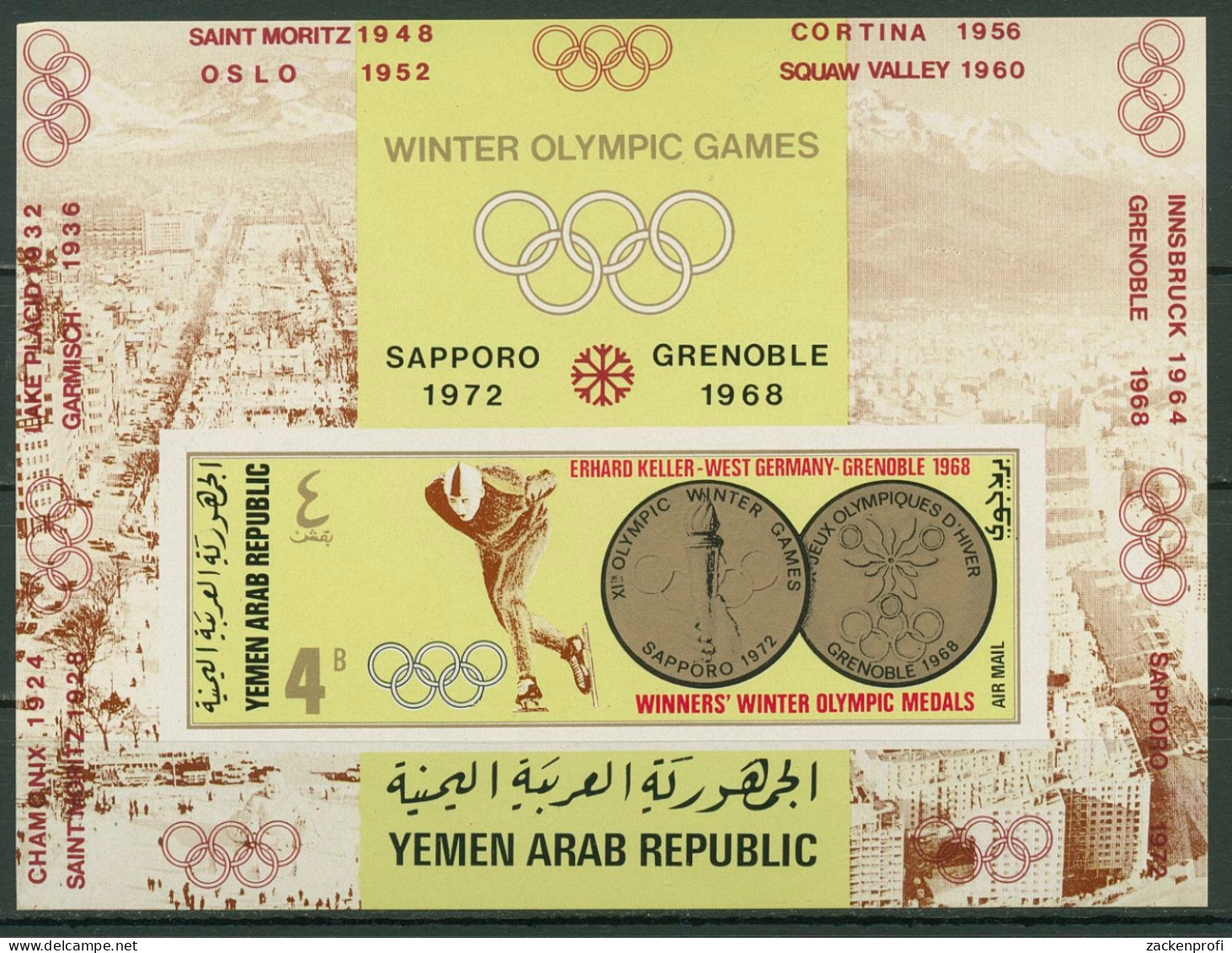 Jemen (Nordjemen) 1968 Goldmedaillen Olympiade Block 74 B Postfrisch (C19025) - Yemen