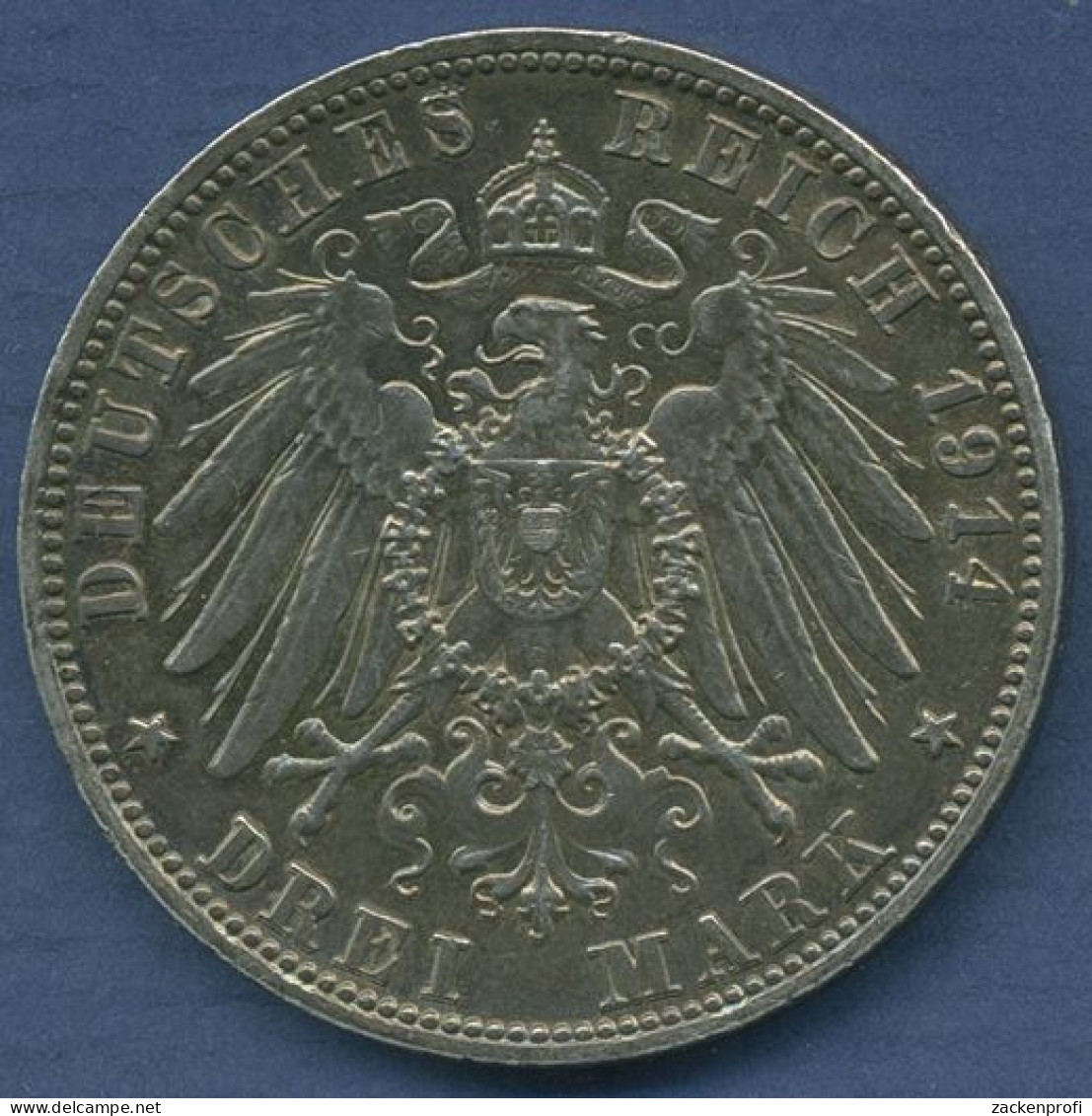 Bayern 3 Mark 1914 D, König Ludwig III., J 52 Vz +, Bunte Patina (m2956) - 2, 3 & 5 Mark Plata