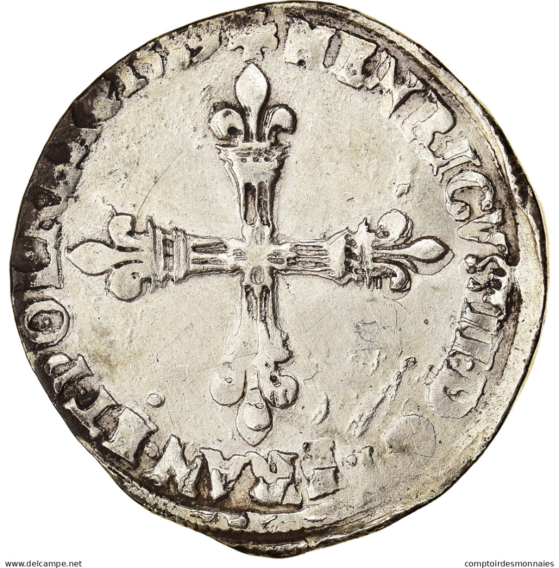 Monnaie, France, Henri III, 1/4 Ecu, 1589, Paris, TTB, Argent, Sombart:4662 - 1574-1589 Hendrik III