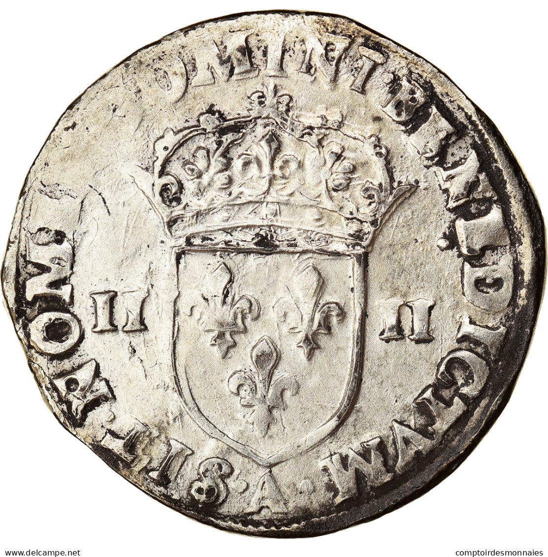 Monnaie, France, Henri III, 1/4 Ecu, 1589, Paris, TTB, Argent, Sombart:4662 - 1574-1589 Henri III