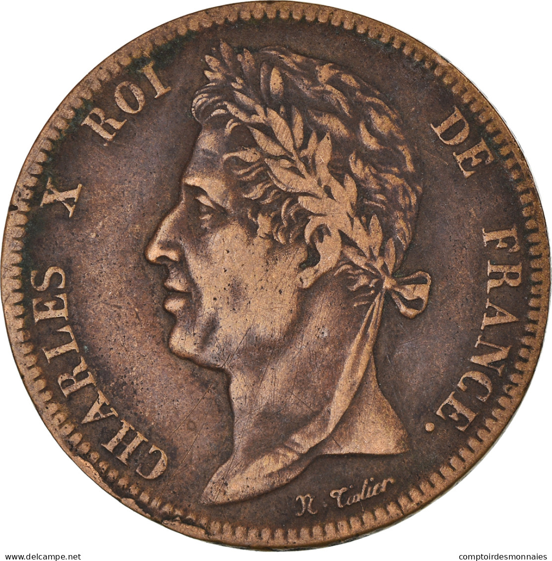 Monnaie, Colonies Françaises, Charles X, 5 Centimes, 1828, Paris, TTB, Bronze - Other & Unclassified