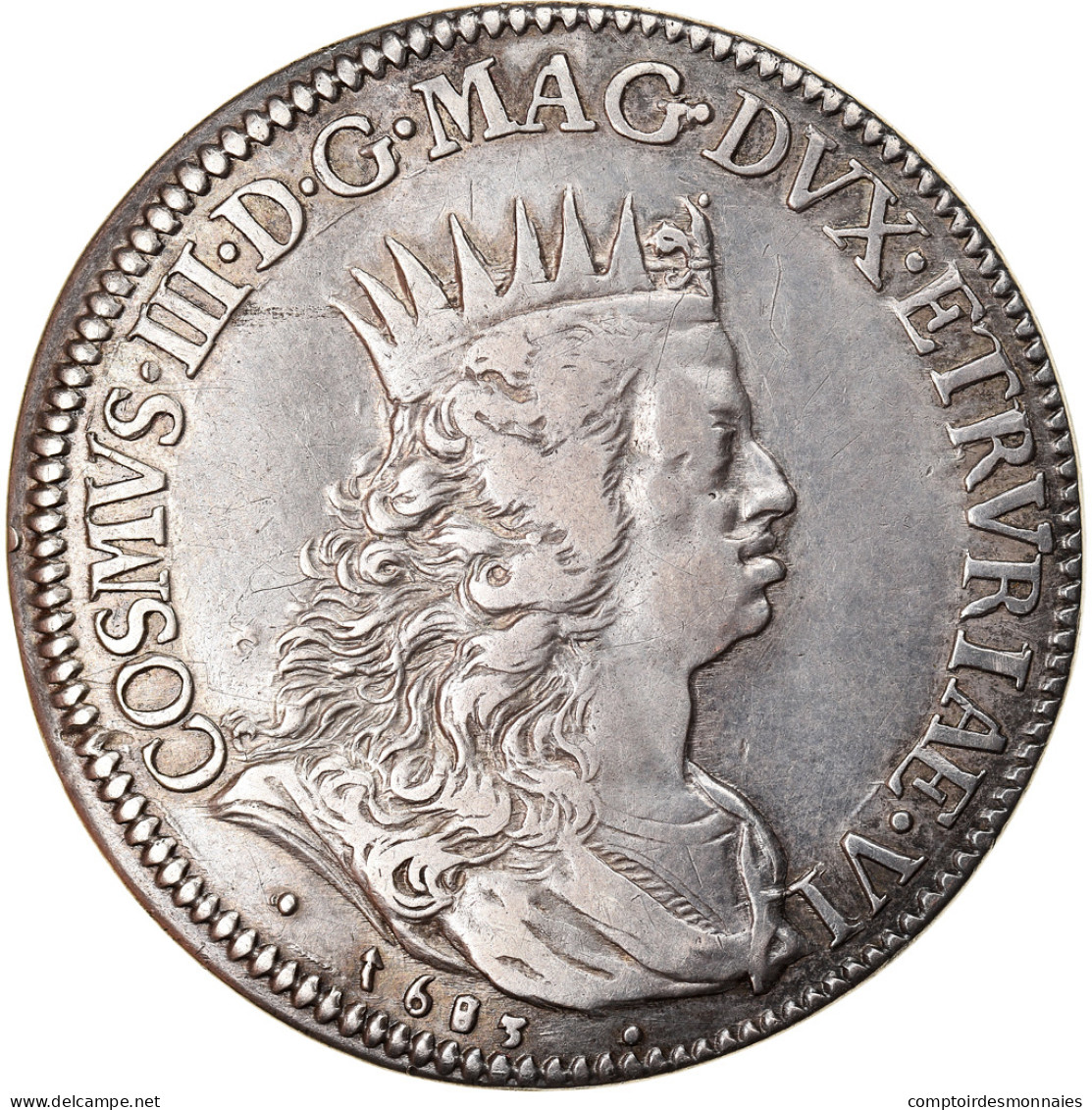 Monnaie, États Italiens, LIVORNO, 1/2 Tollero, 1683, Florence, TTB+, Argent - Toscane