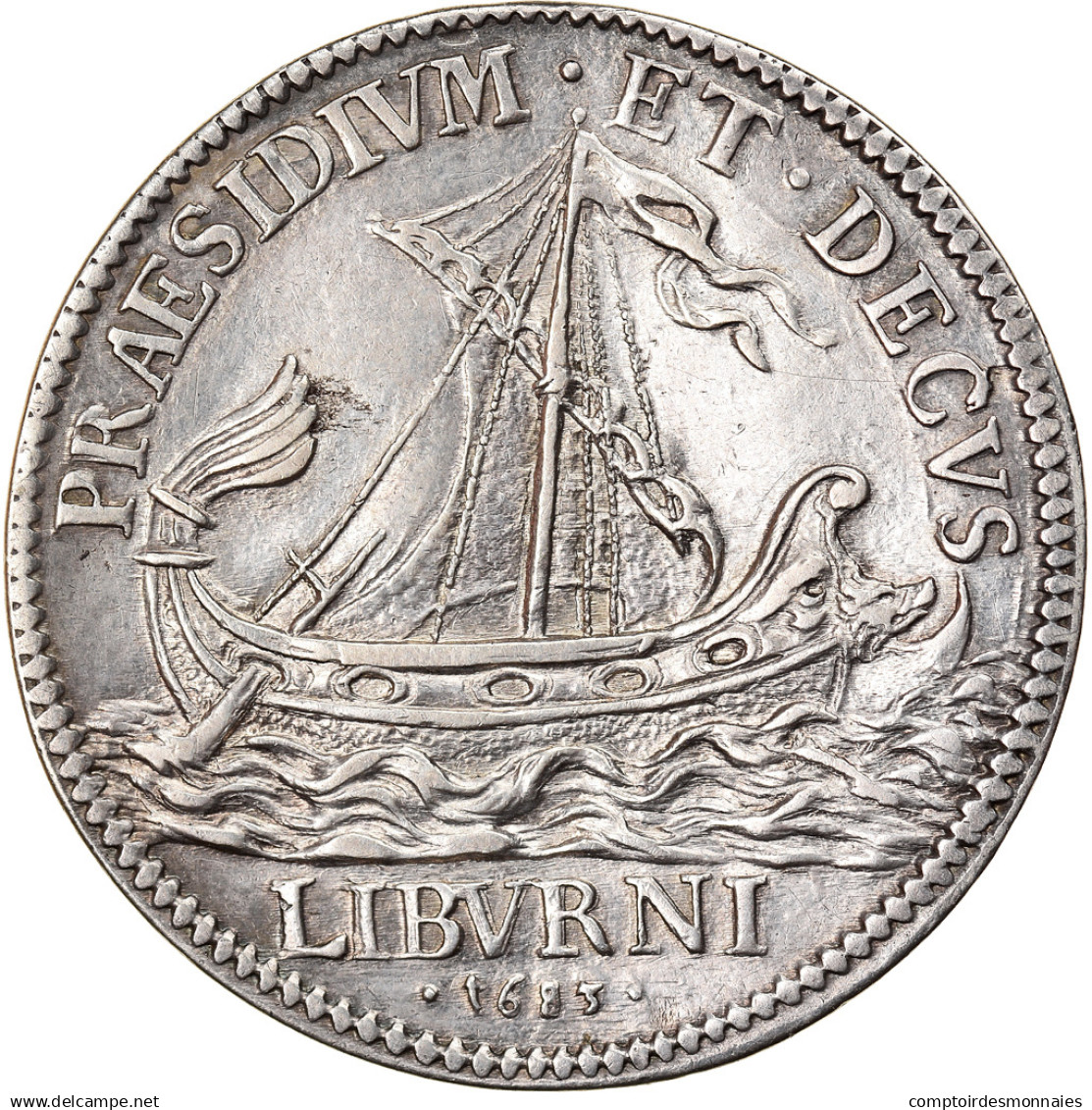 Monnaie, États Italiens, LIVORNO, 1/2 Tollero, 1683, Florence, TTB+, Argent - Toscane