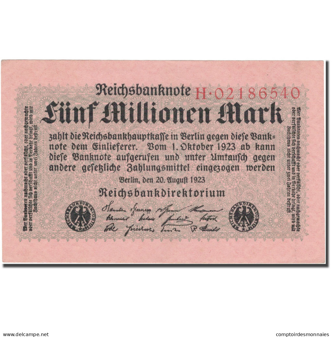 Billet, Allemagne, 5 Millionen Mark, 1923, 1923-08-20, KM:105, SUP+ - 5 Miljoen Mark
