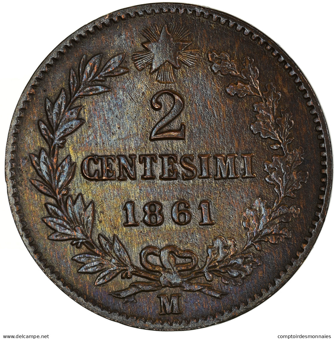 Monnaie, Italie, Vittorio Emanuele II, 2 Centesimi, 1861, Milan, TTB, Cuivre - 1861-1878 : Victor Emmanuel II