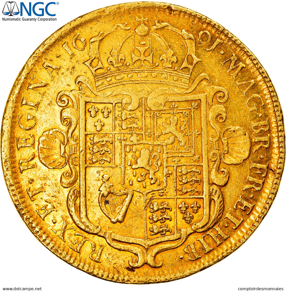 Grande-Bretagne, William And Mary, 5 Guineas, 1691, Londres, Eléphant, Or, NGC - Guinea