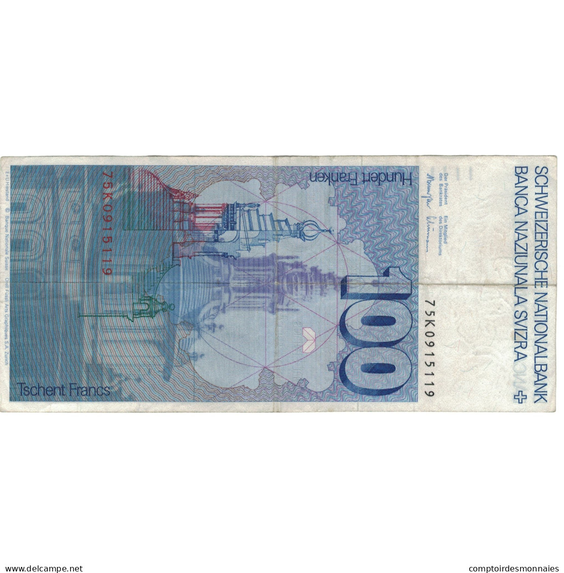 Billet, Suisse, 100 Franken, 1975, 1975, KM:57a, TTB - Suisse