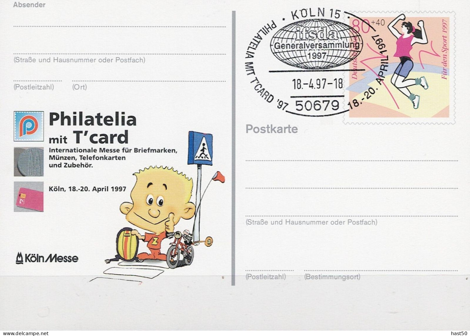 Deutschland Germany Allemagne - Sonderpostkarte Philatelia Mit T-Card Köln (MiNr: PSo 45) 1997 - Siehe Scan - Postkaarten - Gebruikt
